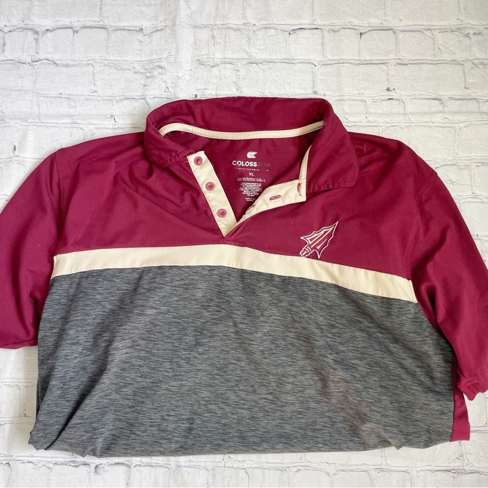 Mens Colosseum FSU Grey & Maroon Short Sleeve Polo Shirt